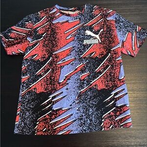 Puma Fandom Aop Crew Neck Short Sleeve T-Shirt Size L NWOT / Red-Purple-Black